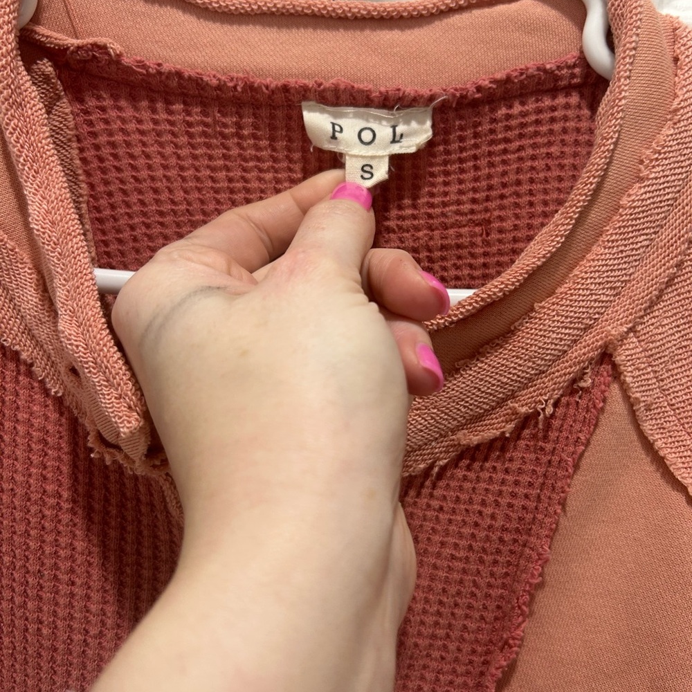 POL Patchwork Waffle Knit Pullover in Rose Salmon - image 3
